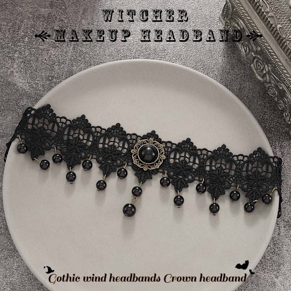 Goottilainen Otsapanta Halloween Lolita Musta Helmi Pitsi Hiusnauha Goottilainen Vampyyri Pääkoriste Cosplay Pallo Retro Käsintehty Goottilainen Pääkoriste Black One Size