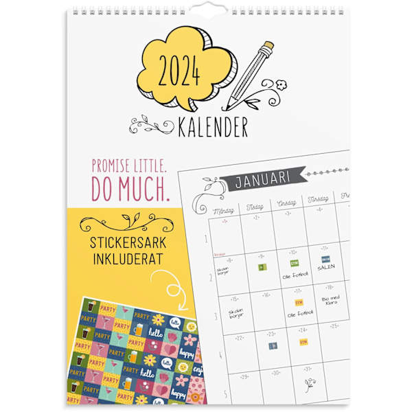 Vægkalender 2024 Doodle multicolor