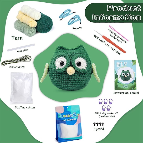 Virka kit Diy uggla virka kit med stickning garn nålar plysch docka lätt