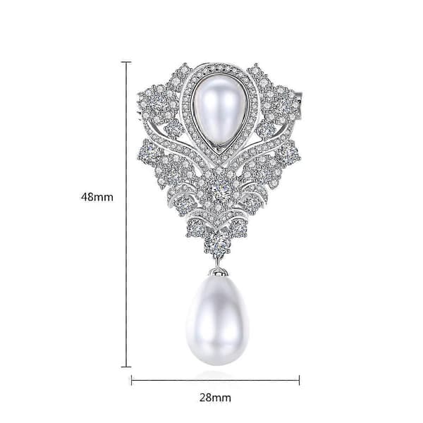 Silver Cubic Zirconia Kristall Imitation Pärlhänge Bröllopsbrosch Pin Mode Smycken
