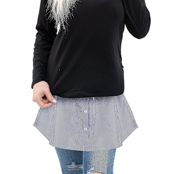 4 st Skjortförlängare för Kvinnor Justerbar Lagerfalsk Topp Lägre Svep Skjorta Halv Längd Minikjol (flerfärgad, XL) Blue-White Stripes XL