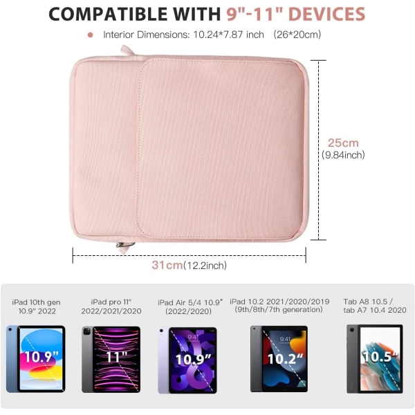 Etui til 9-11" tablet med skulderrem Kompatibel med iPad 10.2 2021-2019, iPad 10. generation 2022, iPad Air 5/4 10.9, iPad Pro 11 2022-2018