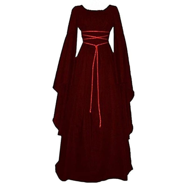 Kvinnor Halloween Renaissance Medeltida Maxiklänning Gotisk Cosplay Kostym Wine Red M