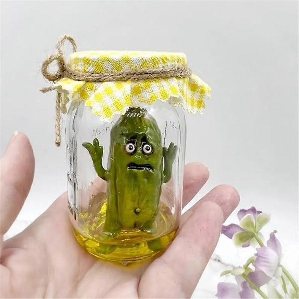 Grumpy Pickle i en krukke skulptur, håndlaget søt morsom emosjonell støtte pickle gave C