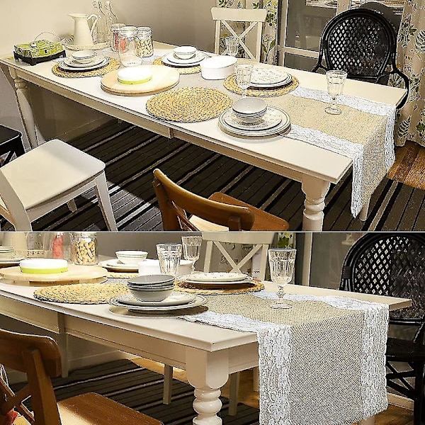 Juteblonde Bordløber - Spids Borde - Hessian Bryllup Indretning Retro Jute Stof