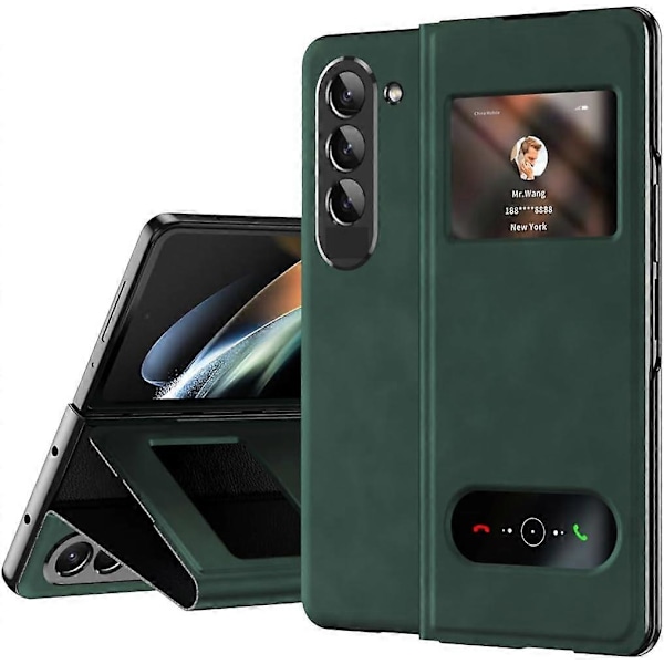 Magnetiskt Fällbart Fodral för Samsung Galaxy Z Fold 6, Öppet Fönsterdesign, Lyxigt Affärsläder med Dold Stöd, Smalt Omslag Green For Galaxy Z Fold 6