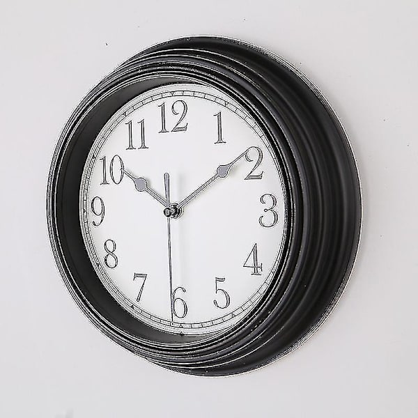 Silent Wall Clock Køkken 9 Tommer Retro Ikke-tikkende dekorativt soveværelse kontor vægur Black
