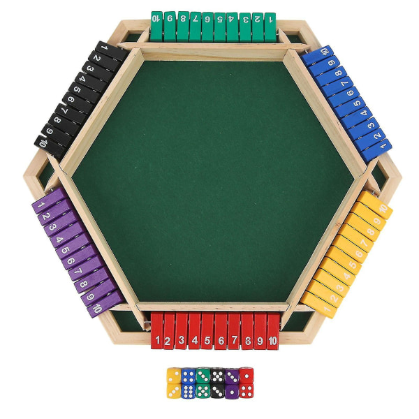Sulje laatikko noppapeli 6 pelaajan 6 värisivuinen puinen pöytälevy Sulje laatikko peli 12 nopan kanssa