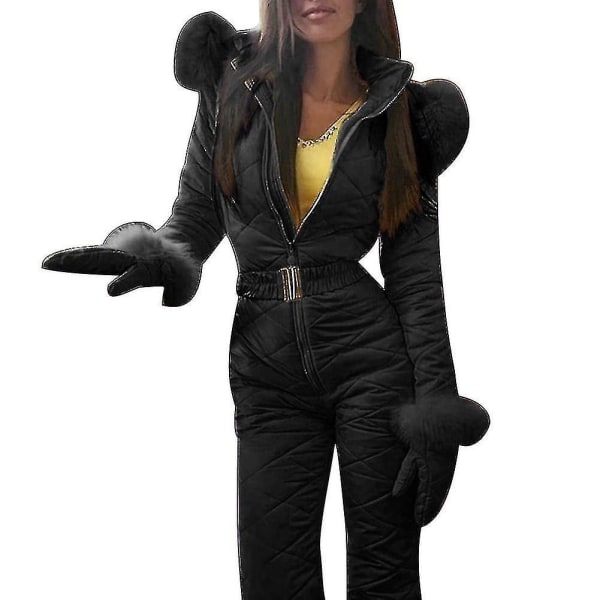 Srbtv-kvinnor Vinter Varm snödräkt Utomhussportbyxor Skiddräkt Vattentät Jumpsuit Black 3Xl