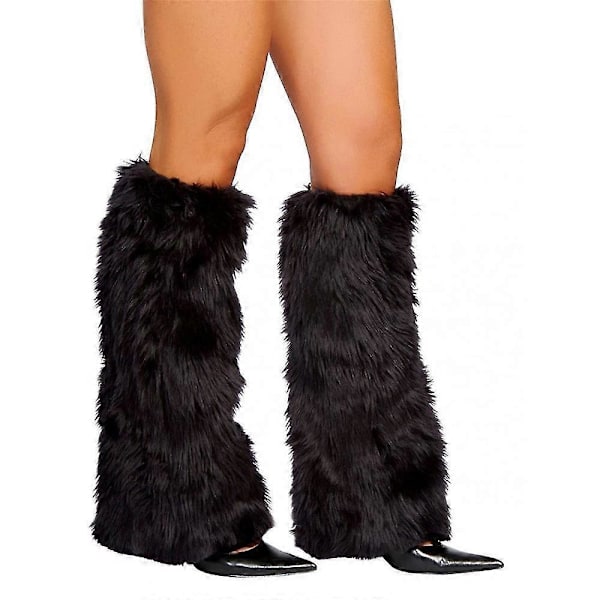 Fuzzy Legwarmere for Kvinner og Jenter - Vintervarme Bootskaftdeksler - Julekostymefesttilbehørsett Black