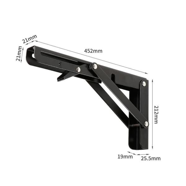 Fällbar konsol 452mm, 2 st svart fällbar konsol, lastfällbar hylla konsoler, kraftig infällbar fällbar