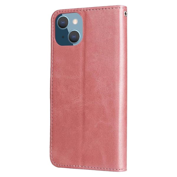 Mode Läderfodral med Kalvtextur och Dragkedja för iPhone 14 Plus Rose Gold