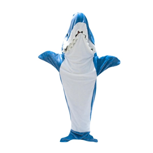 Adult Shark Blanket Hoodie - Blå Hvid - Bærbart tæppe Sovepose S
