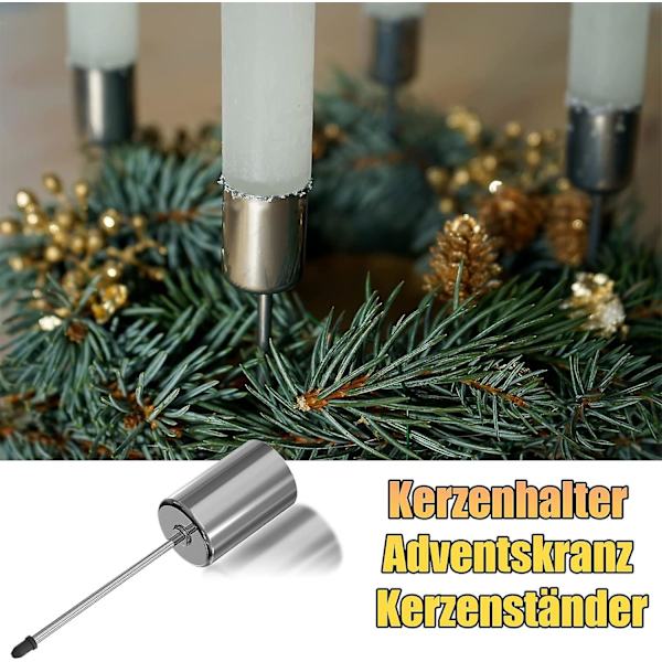 Adventtiseppeleen kynttilänjalka, retrohopea adventtikynttilänjalka, metallinen kynttilänjalka, 4 kpl pakkaus, adventtiseppeleeseen, joulukynttilälevy ja piikki