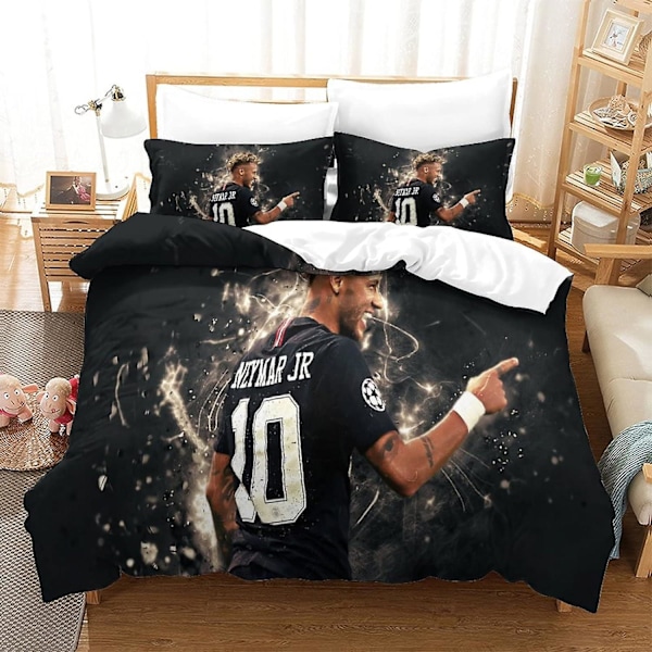 CAYBES Neymar Påslakanset 3D-tryckt Neymar Världscup Fotbollsstjärna Bekvämt Påslakanset Med Örngott Sängset Sängkläder Sängtyg Double200x200cm