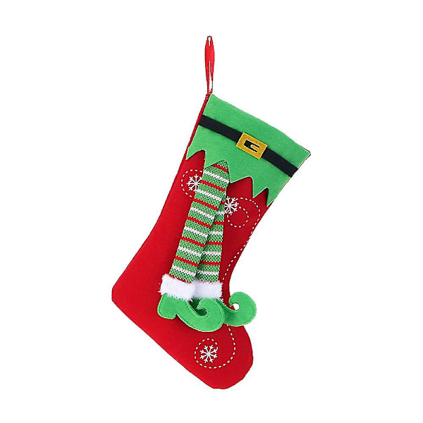 Jultomtens älvbenstrumpa hängande strumpor prydnader härlig festdekoration barn gåva godispåse julmaterial B