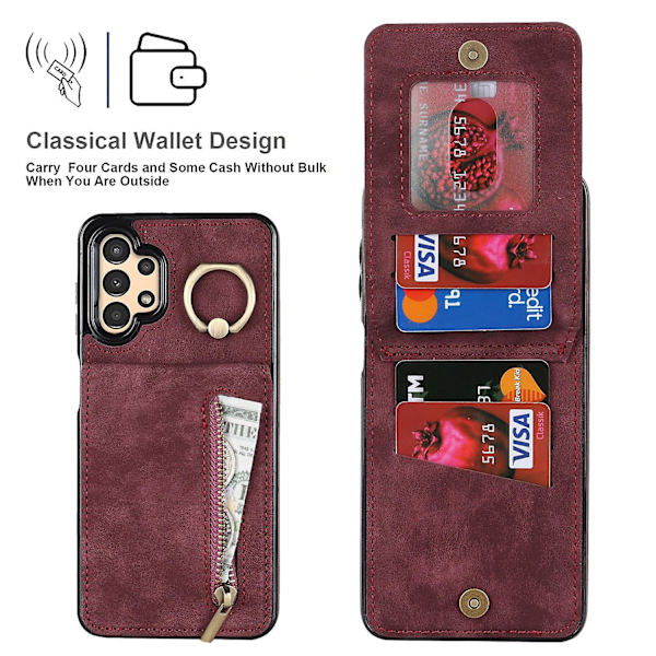 Til Samsung Galaxy A13 5G/A13 4G RFID Blocking Kickstand Case Retro PU+TPU Pung Telefon Cover Wine red Style D Samsung Galaxy A13 5G