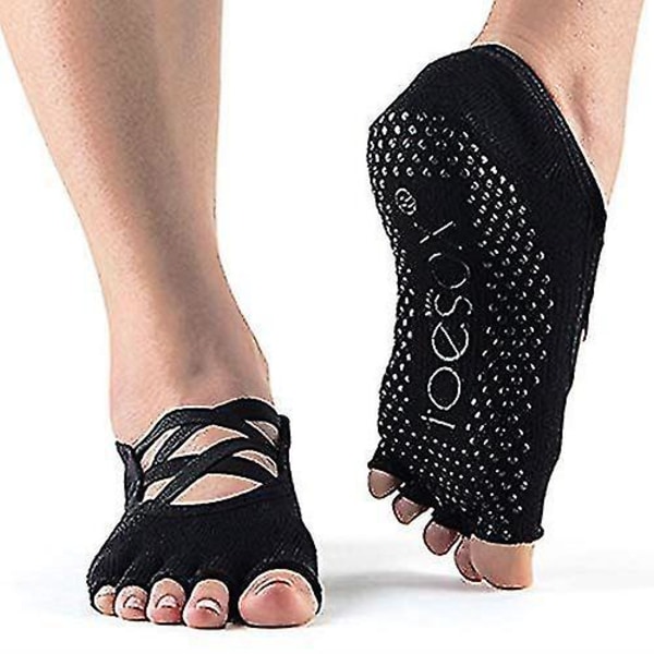 Toesox Half Toe Elle Criss Cross Five Toe Yoga Pilates Barre Grip sukat mustat Small