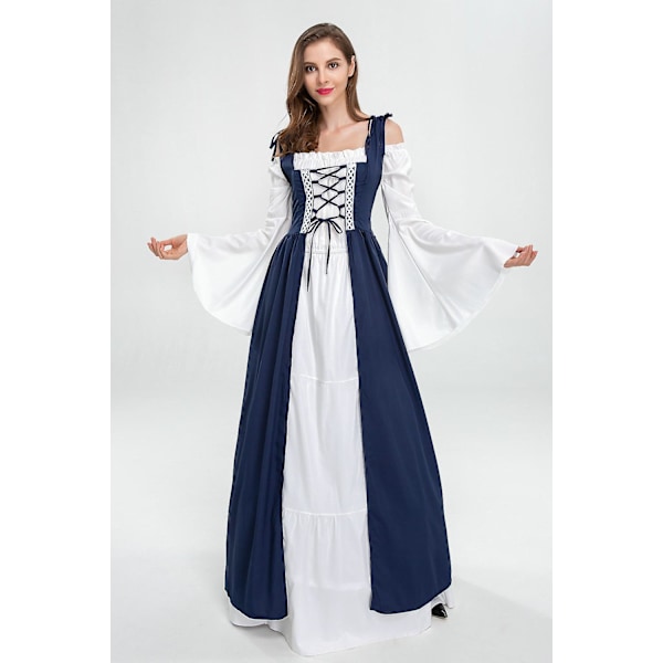 Halloween Medieval Renaissance Cosplay Dark Blue Dress Carnival Costume L