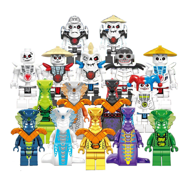 Set med 16 st Ninja minifigurer Kai Jay Sensei Wu Master byggklossar Leksaker