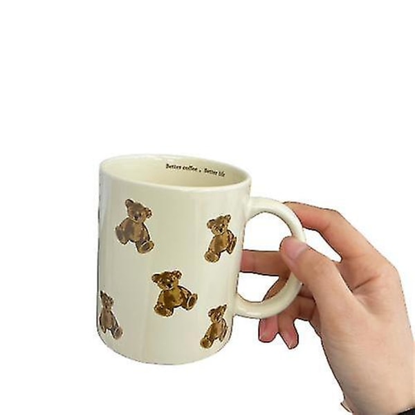 Söpö karhu kahvikuppi beige keraaminen maito teemuki Vintage keramiikka Latte cappuccino kupit Juomaastiat kodin sisustuslahjat karhun ystäville