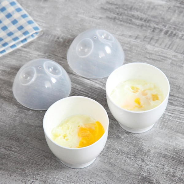 2 x 2 stk Eggkoker Gjenbrukbar Enkel å Rengjøre Eggformet Mikrobølgeovn Varmebestandig Eggkokerkopp for