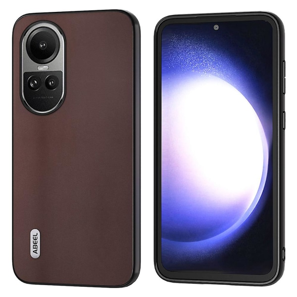 For Oppo Reno10 Pro 5g /reno10 5g (global) Anti-slipp telefondeksel Ekte kuskinn+pc+tpu-veske Coffee