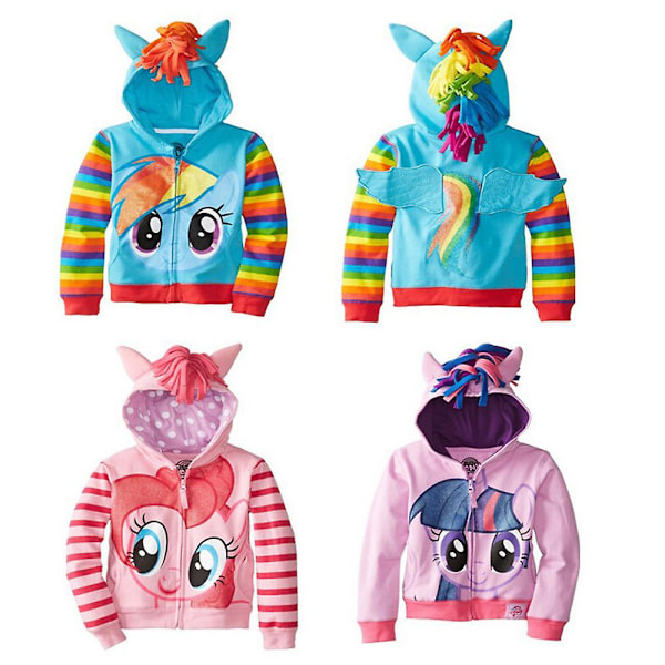 Børne Unicorn Hoodie Langærmet Sweatshirt med Vinger & Ører & Hår Design Light Blue 110cm
