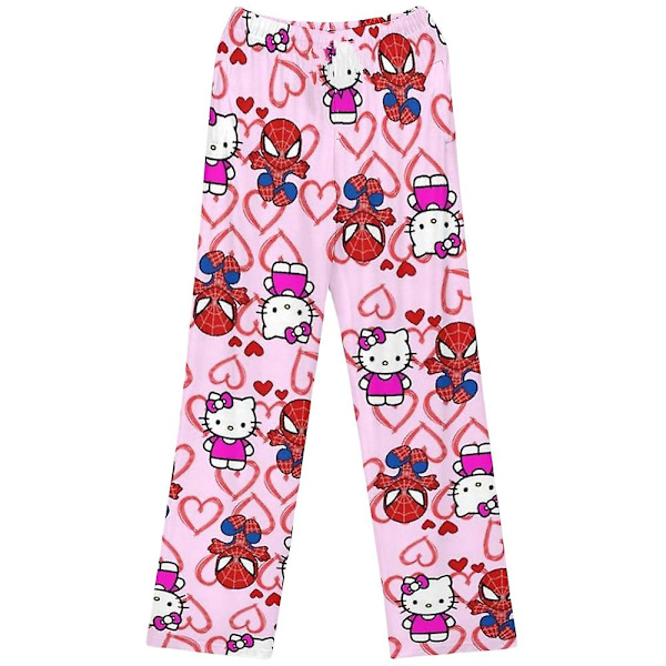 Dam & Flickor Cartoon Pyjamas Byxor Nattkläder Söta Kitty Cat Spiderman Tryckt Sleepwear Loungewear Byxor Pink Kitty M