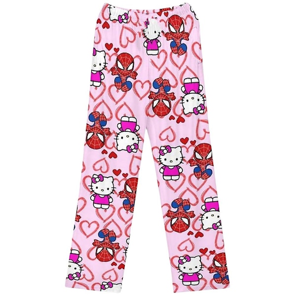 Naisten ja tyttöjen piirretty pyjamahousut yöasuun söpö kissanpentu Hämähäkkimies painettu yöasuun rento housut Pink Kitty 2XL