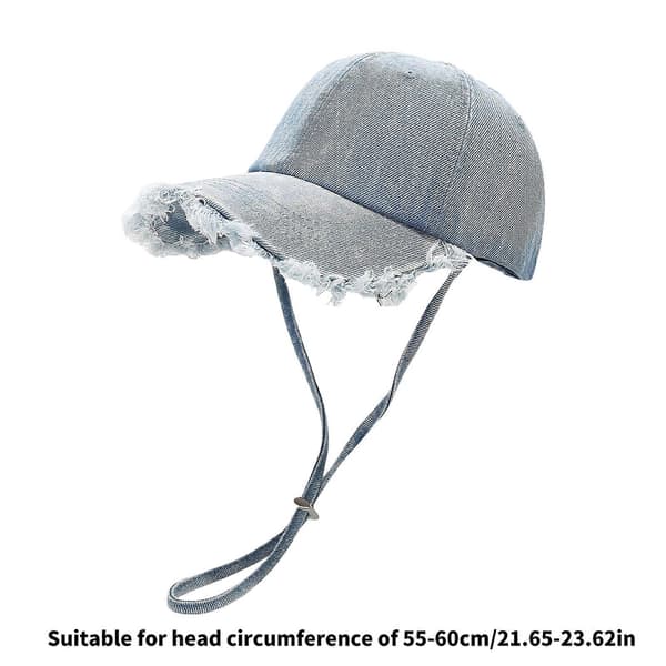 Trendy Distressed Trim Baseball Caps For Women Men Adjustable Wind Rope Sunproof Baseball Hat All Matching Snapbacks Hat medium blue medium blue