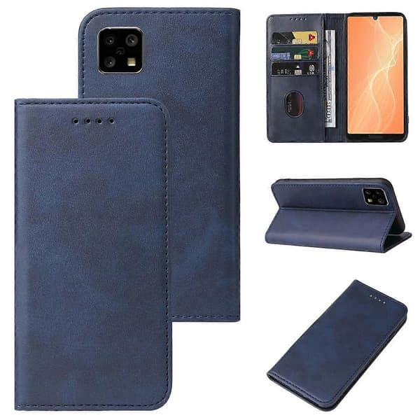 Magnetisk lukking lær telefonveske for Sharp Aquos Sense 4 Blue