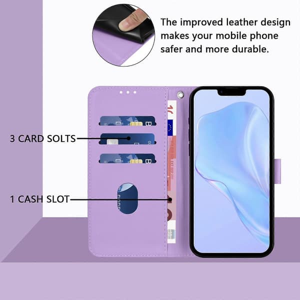 Skinnkänsla Läder Telefonfodral För iPhone 15 Plus Lavender Purple