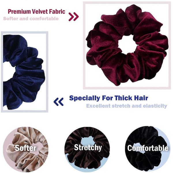 Fløjls Hår Scrunchie Ekstra Stor 6' Jumbo til Tykt Langt Hår, Blødt Krølfrit Hold, 4-pak Neutral