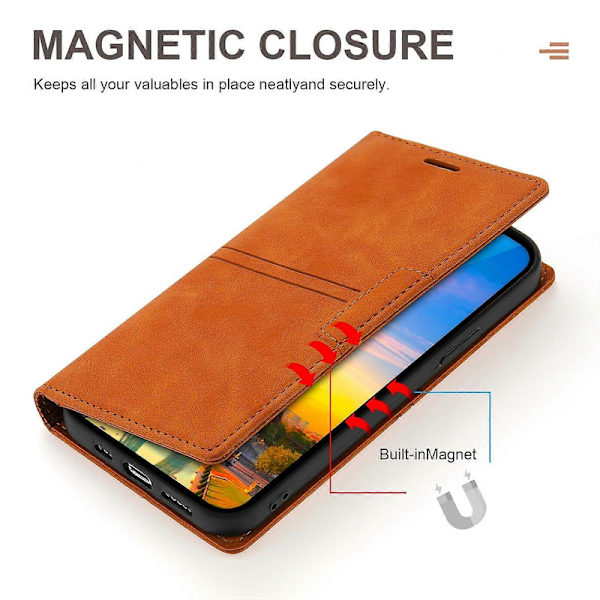 Magnetisk læder telefoncover til iPhone 14 Plus Brown