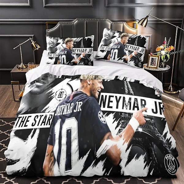 Neymar Täckeöverdrag Neymar VM Fotbollsstjärna Sängkläder Set Täckeöverdrag och Kuddfodral Mjukt Färgfast Andningsbart 3D Tryckt Täckeöverdrag S Single135x200cm