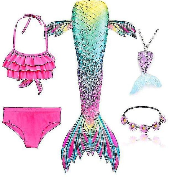 5kpl/ set Tytöt Mermaid Tail Uimapuku Lasten Merenneito Ariel Cosplay Puku Fantasia Beach Bikinit Hk Set 2 120