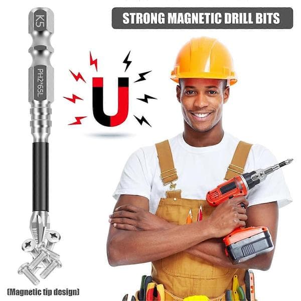 11 stk. skrutrekkerbits K5 slagskrutrekkerbits antiskli magnetiske borbits tenner Phillips stjernehode E