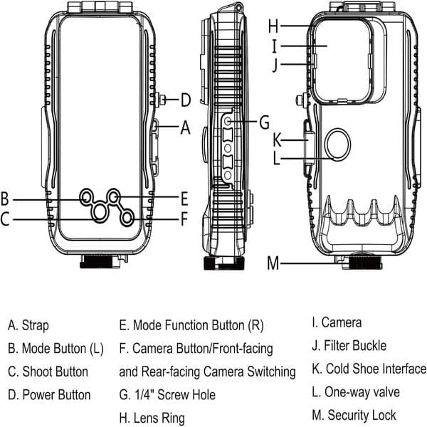 40 m / 130 jalkaa vedenpitävä sukelluskotelo iPhone 15 Pro Max / 15 Plus / 14 Plus / 14 Pro Max / 13 Pro Max / 12 Pro Max -puhelimille