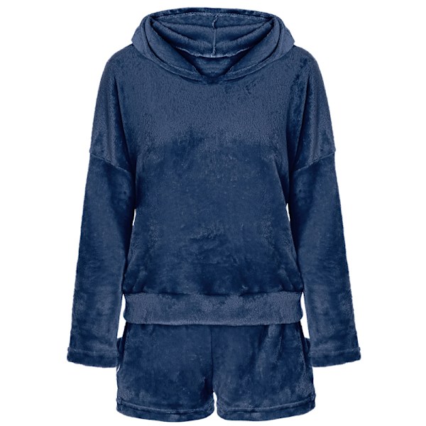 Dam Fleece Fluffiga Pyjamas Sovkläder Nattkläder Set Blå Blue M