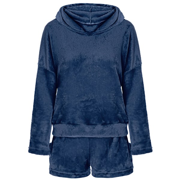 Dame Fleece Fluffy Pyjamas Natsæt Mørkeblå Dark Blue XL