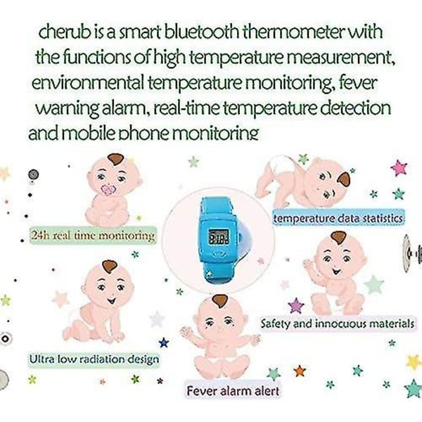 LCD Bluetooth Barn Termometer for Barn, Digitalt Febertermometer Brukt Med Mobil App Barn Slitasje Smart Bluetooth Kroppstemperatur Overvåking Håndledd