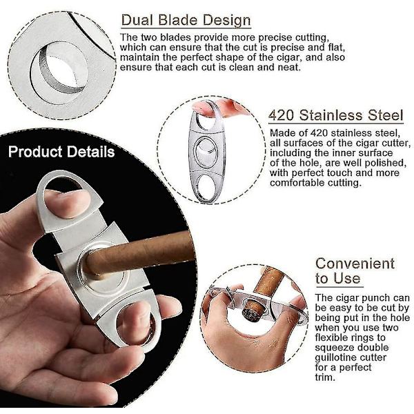 Cigar Cutter i rustfrit stål - Dobbeltbladet guillotine-cigarskærer