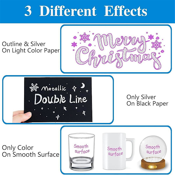 Shimmer Markers Doodle Outline Dazzles: 24 färger Metallic Double Line Glitter Pens Set Super Squiggles Sparkle Dazzlers