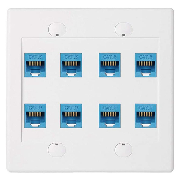 Ethernet vægplade 8 port - dobbelt Cat6 RJ45 netværkskabel frontplade hun til hun - blå as shown