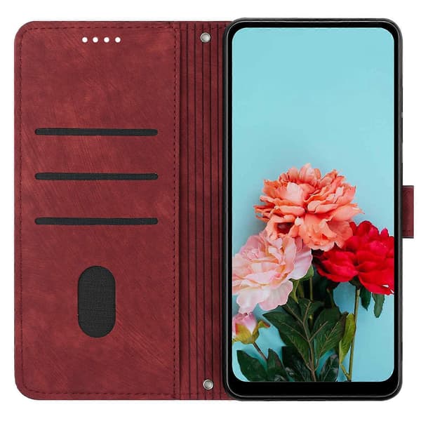 Til Infinix Hot 50 Pro+ 4G Etui Prægede Linjer Læder Telefon Cover Foldbart Stativ Red