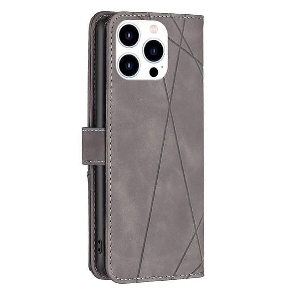 Til iPhone 16 Pro Max Wallet Case Læder Telefon Cover Geometrisk Prægning Grey
