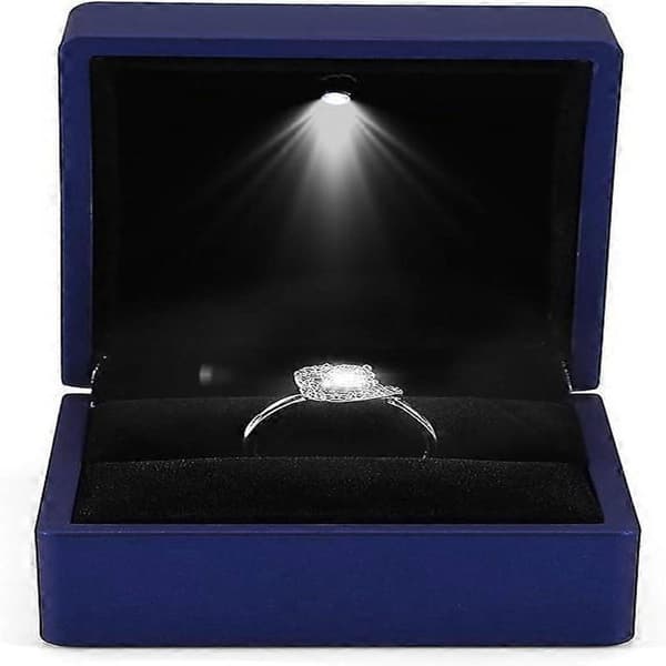 Elegant Ringboks med LED-belysning Smykkeskrin Oppbevaringsboks (Blå)