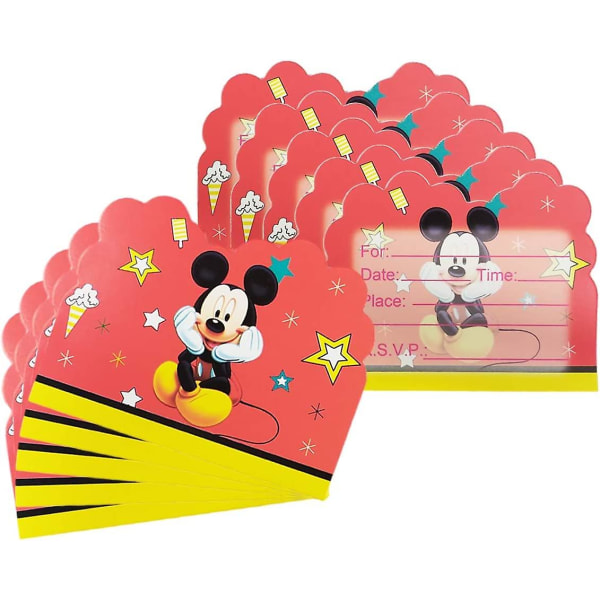 20 stk. Mickey-invitationskort, Mickey-tema-festartikler, fødselsdagsfestartikler.