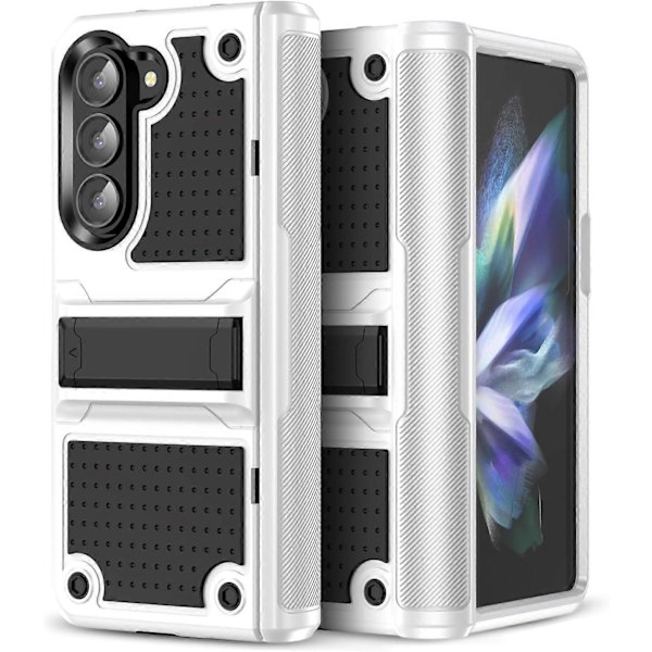 Til Samsung Galaxy Z Fold 6 Etui med Støttefod, Stødsikker 2 i 1 Silikon Gummi med Hård PC Robust Fuldt Krops Etui til Z Fold 6 Black White For Galaxy Z Fold 6